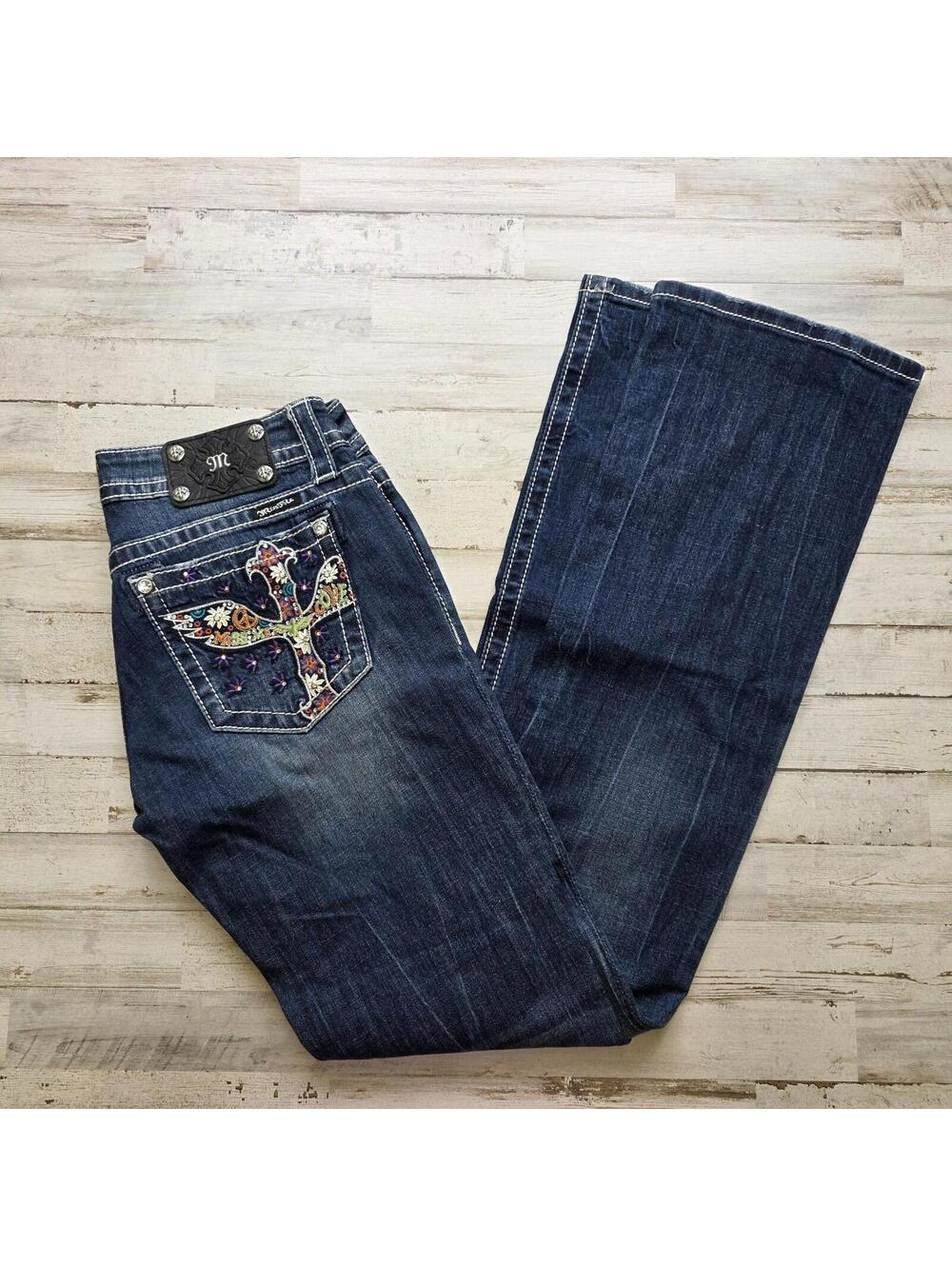 Miss Me JP5727B5 Psychedelic Wing Cross Pocket Skinny Hippie Love Jeans Size 29